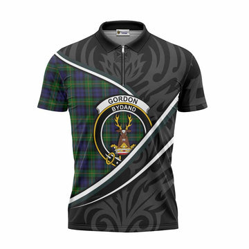 Gordon Tartan Family Crest Zipper Polo Shirt Celtic Scottish Thistle Floral - Tartan Vibes Clothing