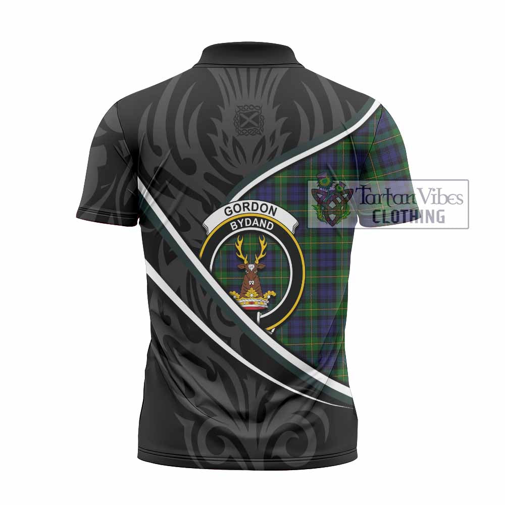 Gordon Tartan Family Crest Zipper Polo Shirt Celtic Scottish Thistle Floral - Tartan Vibes Clothing