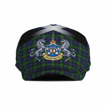 Gordon Tartan Flat Cap, Jeff Cap Alba Gu Brath Unicorn Crest
