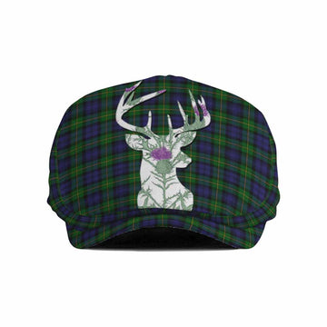 Gordon Tartan Flat Cap, Jeff Cap Scottish Stag Thistle Floral Art