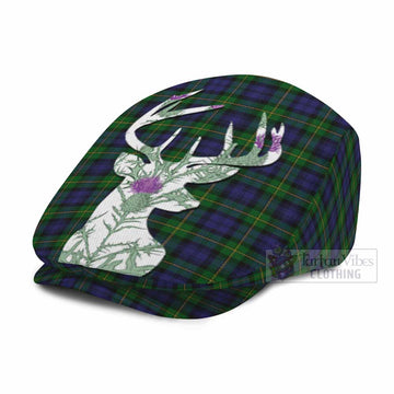 Gordon Tartan Flat Cap, Jeff Cap Scottish Stag Thistle Floral Art