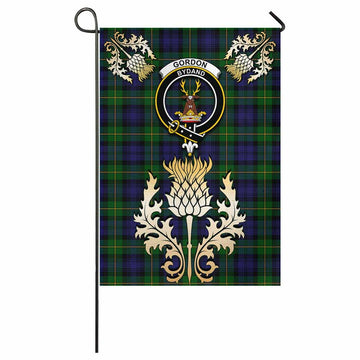 Gordon Tartan Garden Flag with Golden Regal Scottish Thistle Emblem - Tartan Vibes Clothing