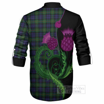 Gordon Tartan Ghillie Shirt Traditional Scottish Thistle