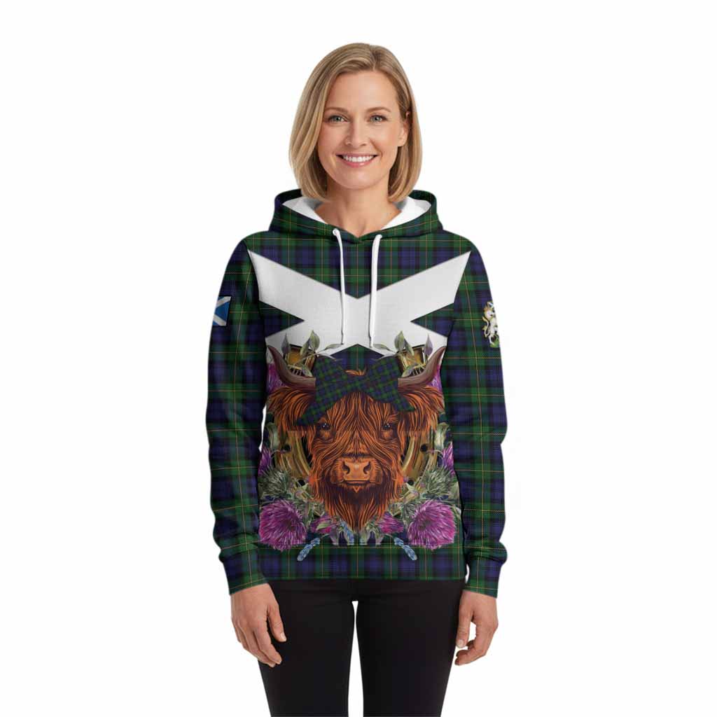 Gordon Tartan Hoodie Scottish Thistle Heilan Coo