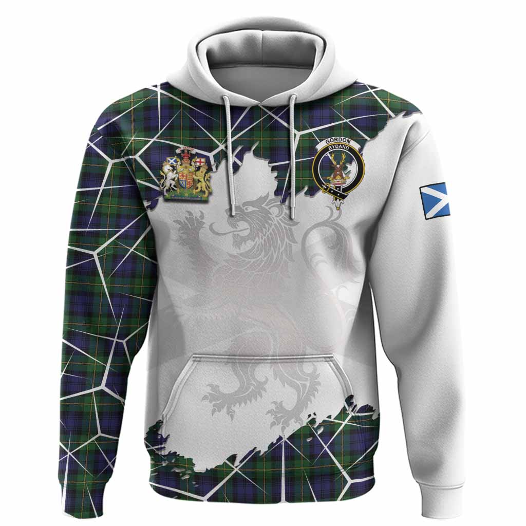Gordon Tartan Hoodie with Family Crest and Lion Rampant Grunge Style