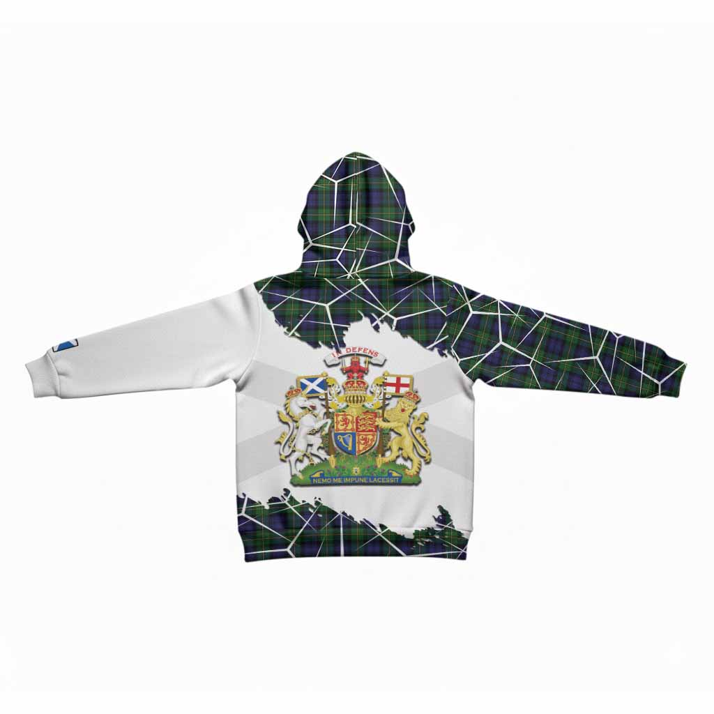 Gordon Tartan Kid Hoodie with Family Crest and Lion Rampant Grunge Style
