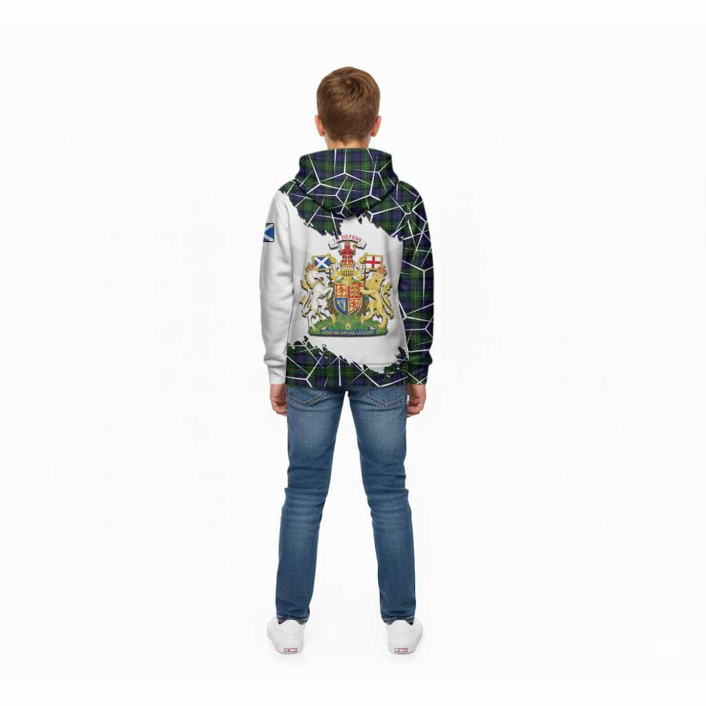 Gordon Tartan Kid Hoodie with Family Crest and Lion Rampant Grunge Style