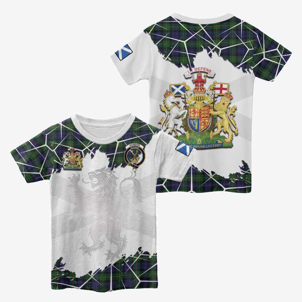 Gordon Tartan Kid T-shirt with Family Crest and Lion Rampant Grunge Style