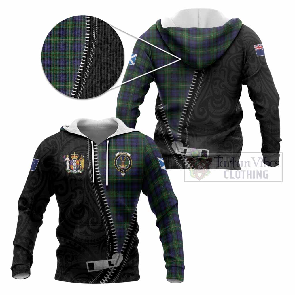 Gordon Tartan Knitted Hoodie New Zealand Pattern Unique Zipper Stylized