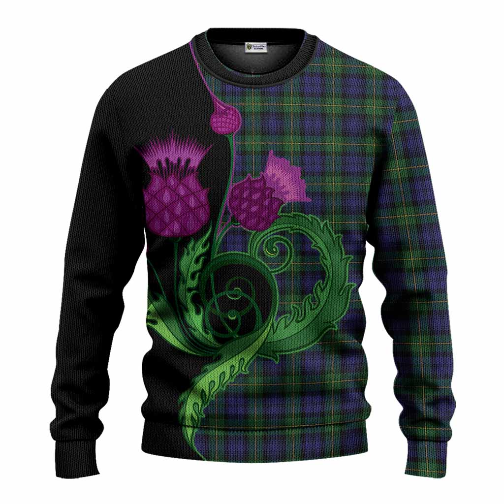 Gordon Tartan Knitted Sweater Traditional Scottish Thistle