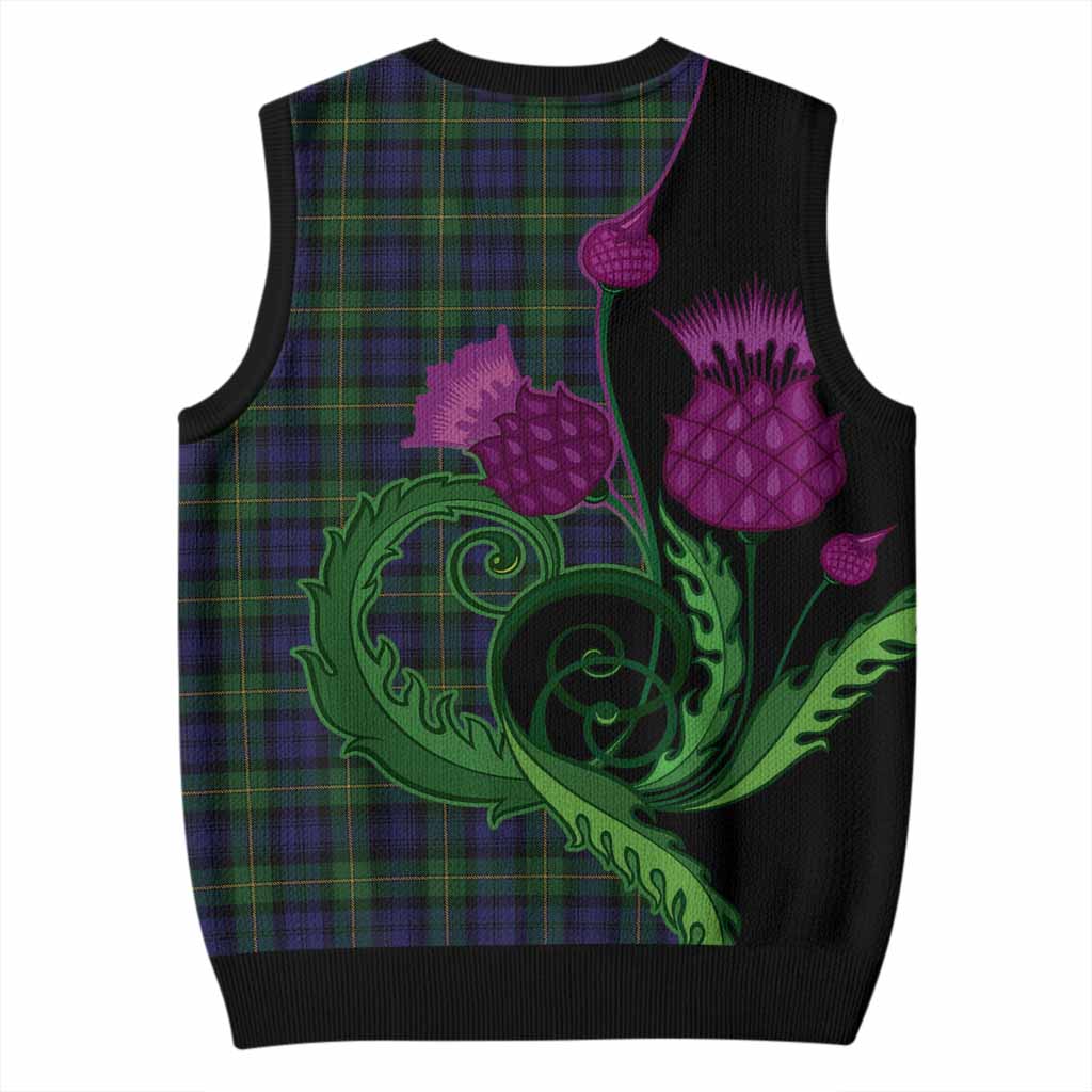 Gordon Tartan Knitted V-Neck Vest Traditional Scottish Thistle