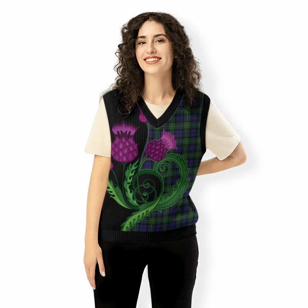 Gordon Tartan Knitted V-Neck Vest Traditional Scottish Thistle