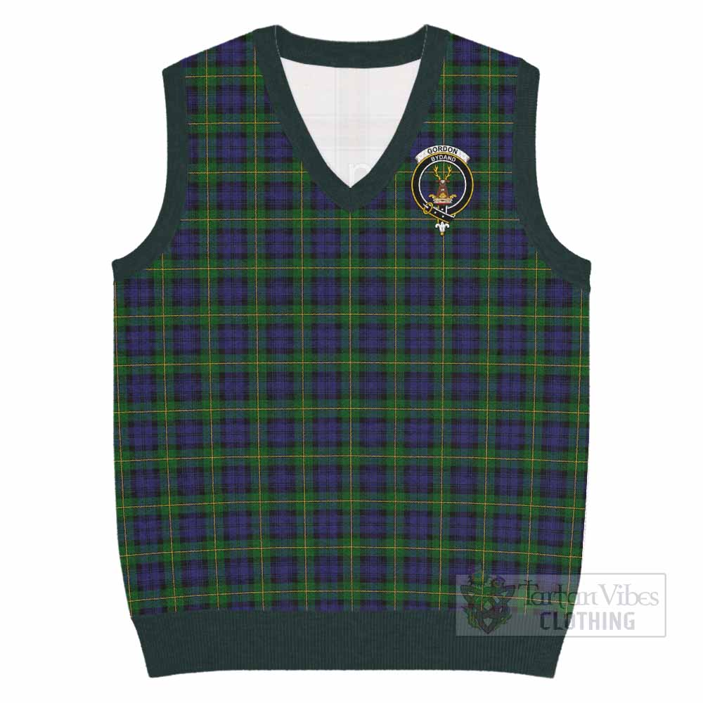Gordon Tartan Knitted V-Neck Vest with Family Crest - Tartan Vibes Clothing