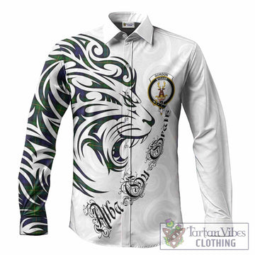 Gordon Tartan Lion Roar Long Sleeve Button Shirts Alba Gu Brath with Celtic Motifs