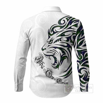 Gordon Tartan Lion Roar Long Sleeve Button Shirts Alba Gu Brath with Celtic Motifs