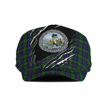 Gordon Tartan Loch Ness Monster Flat Cap, Jeff Cap Celtic Knot Nessie Art