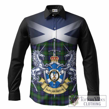 Gordon Tartan Long Sleeve Button Shirts Alba Gu Brath Unicorn Crest