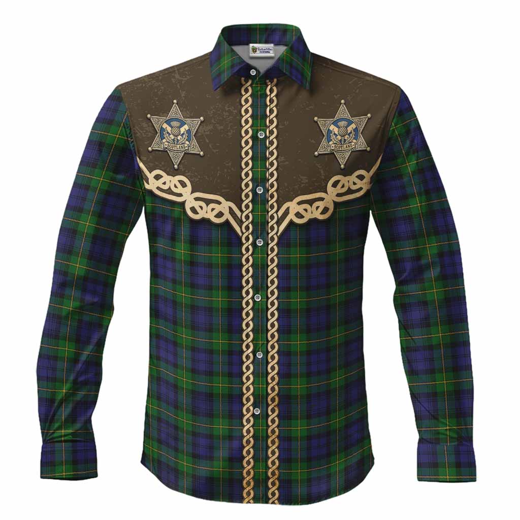Gordon Tartan Long Sleeve Button Shirts Bigfoot Riding The Kelpie Monster