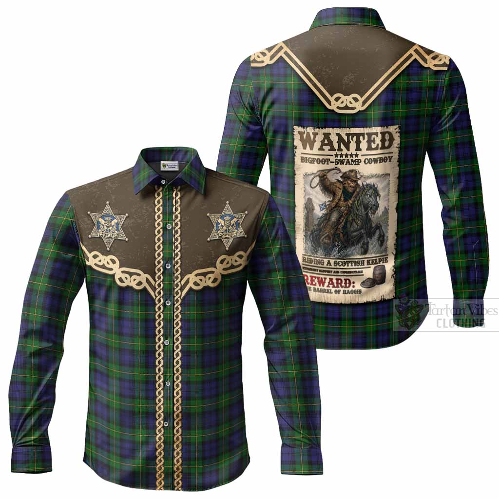 Gordon Tartan Long Sleeve Button Shirts Bigfoot Riding The Kelpie Monster