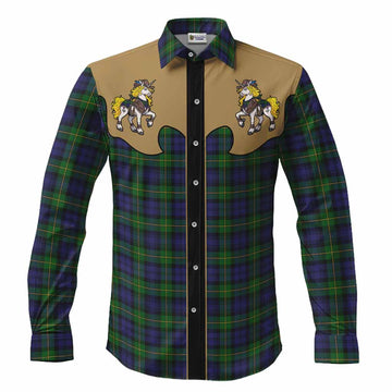 Gordon Tartan Long Sleeve Button Shirts Rodeo Unicorn Retro Style