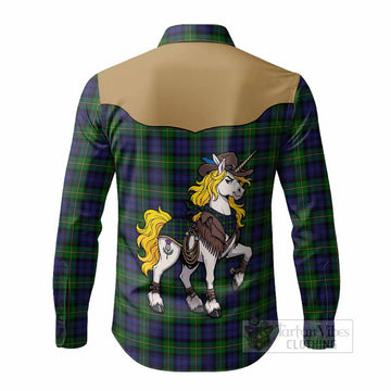 Gordon Tartan Long Sleeve Button Shirts Rodeo Unicorn Retro Style