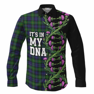 Gordon Tartan Long Sleeve Button Shirts Scottish Identity Thistle Flower DNA Strand Art