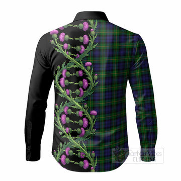 Gordon Tartan Long Sleeve Button Shirts Scottish Identity Thistle Flower DNA Strand Art