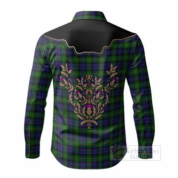 Gordon Tartan Long Sleeve Button Shirts Thistle Ornament Western Yoke