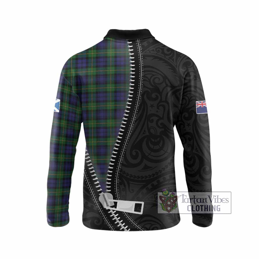 Gordon Tartan Long Sleeve Polo Shirt New Zealand Pattern Unique Zipper Stylized