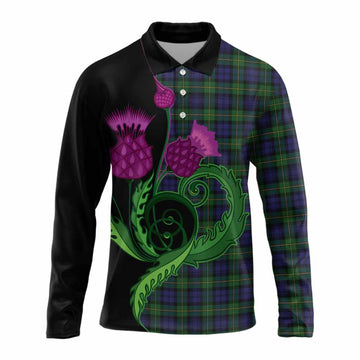 Gordon Tartan Long Sleeve Polo Shirt Traditional Scottish Thistle