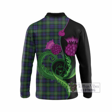 Gordon Tartan Long Sleeve Polo Shirt Traditional Scottish Thistle