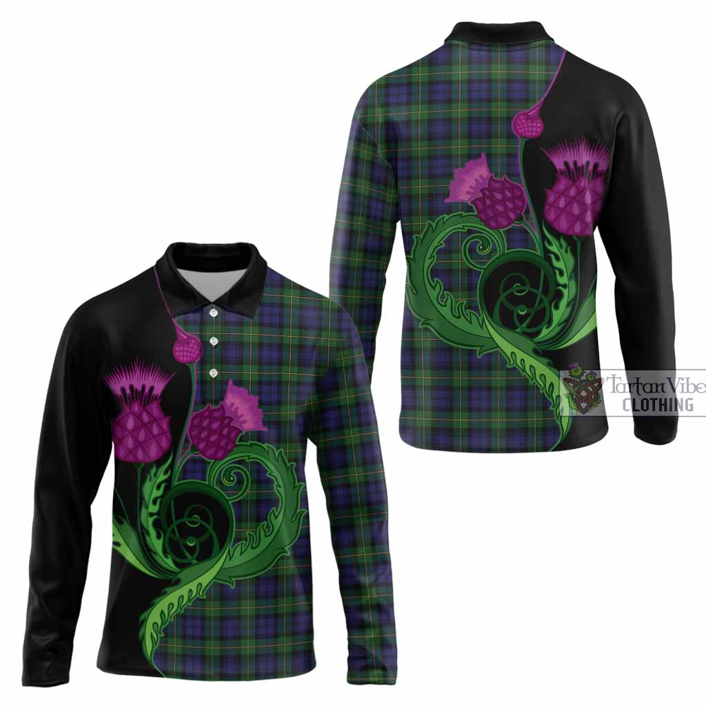 Gordon Tartan Long Sleeve Polo Shirt Traditional Scottish Thistle