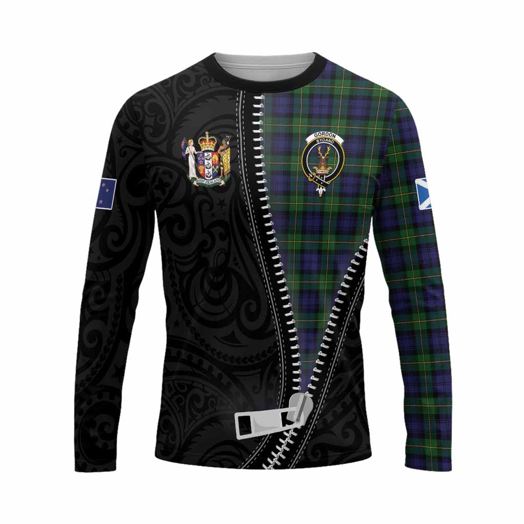 Gordon Tartan Long Sleeve T-Shirt New Zealand Pattern Unique Zipper Stylized