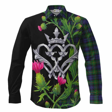 Gordon Tartan Luckenbooth Long Sleeve Button Shirts Silver Heart Crown Thistle Floral