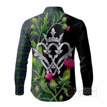 Gordon Tartan Luckenbooth Long Sleeve Button Shirts Silver Heart Crown Thistle Floral