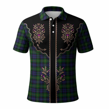 Gordon Tartan Polo Shirt Thistle Ornament Western Yoke