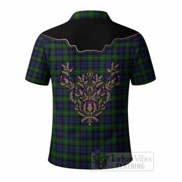 Gordon Tartan Polo Shirt Thistle Ornament Western Yoke