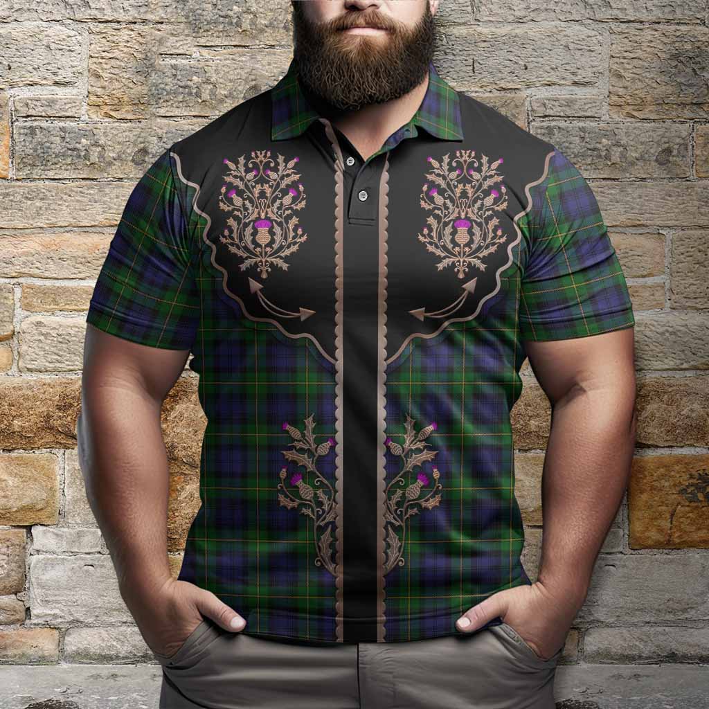 Gordon Tartan Polo Shirt Thistle Ornament Western Yoke
