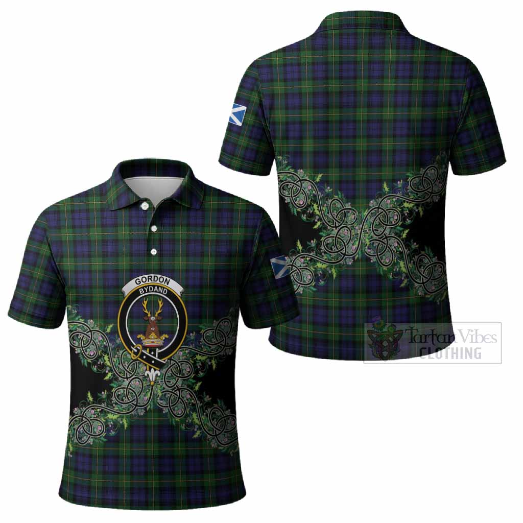 Gordon Tartan Polo Shirt Thistle Scottish Spirit