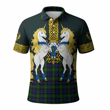 Gordon Tartan Polo Shirt Unicorn Celtic Knot And Thistle Emblem