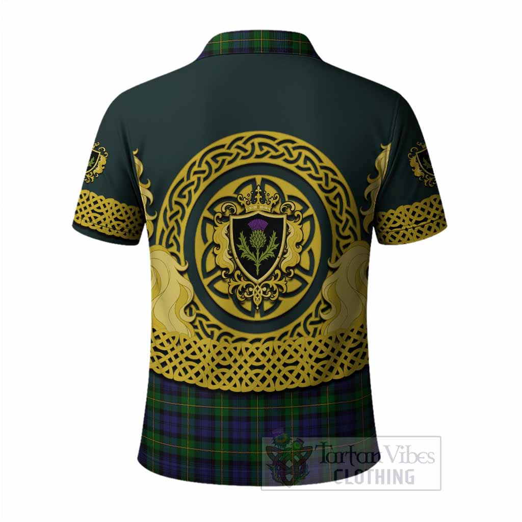 Gordon Tartan Polo Shirt Unicorn Celtic Knot And Thistle Emblem