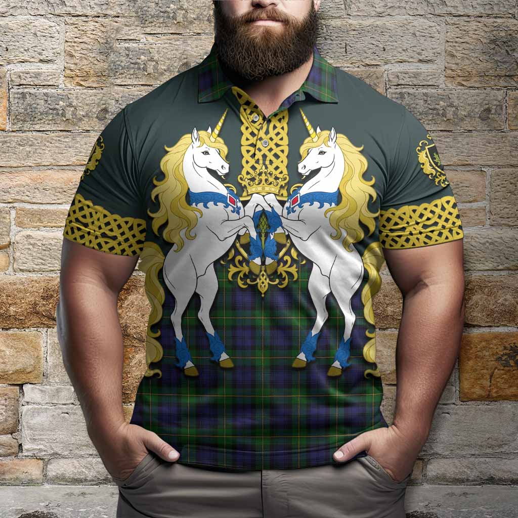 Gordon Tartan Polo Shirt Unicorn Celtic Knot And Thistle Emblem