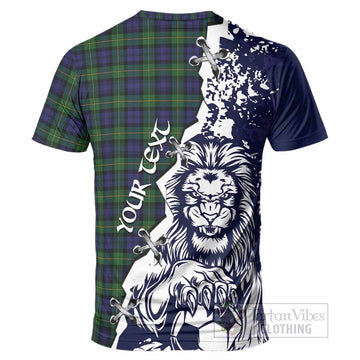 Gordon Tartan Scottish T-Shirt Angry Lion With Soccer Ball Style