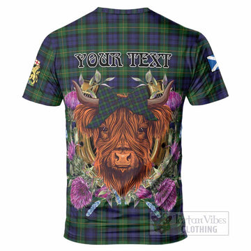 Gordon Tartan T-Shirt Scottish Thistle Heilan Coo