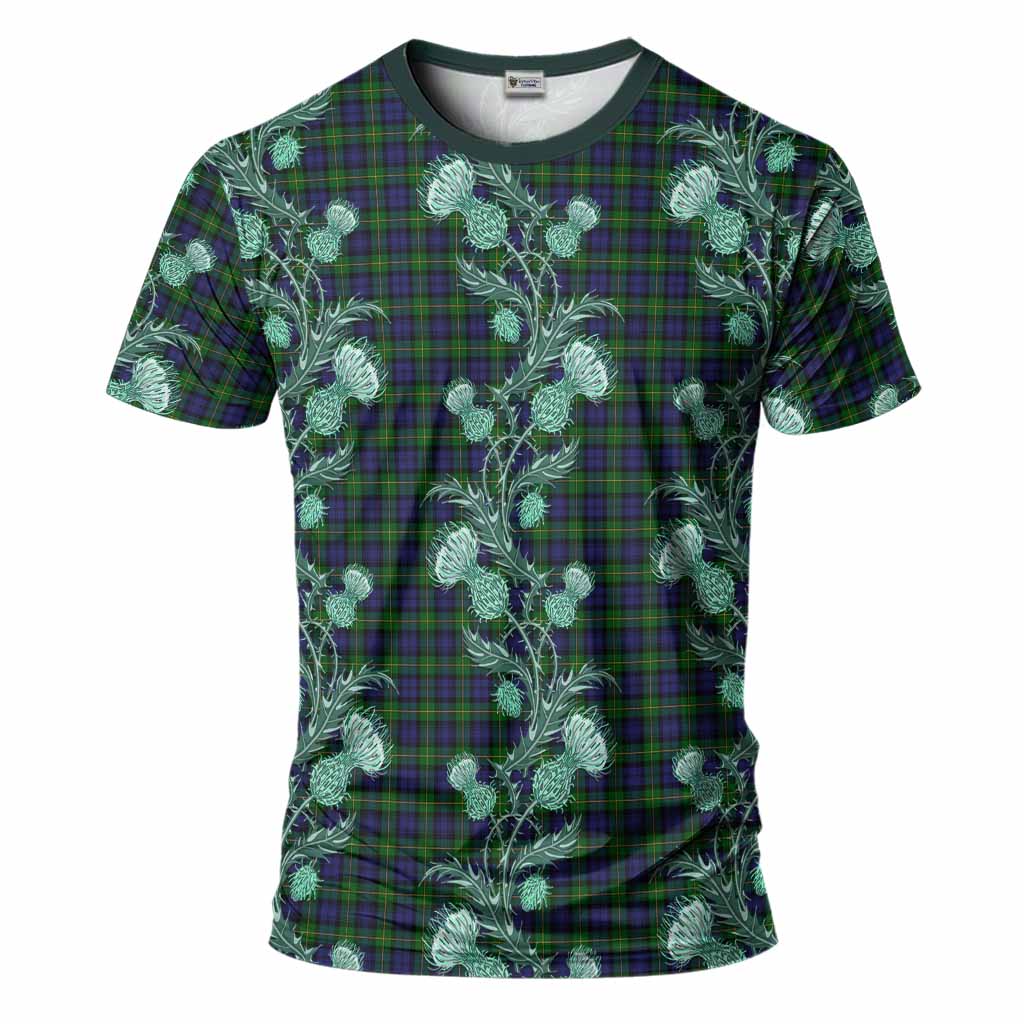 Gordon Tartan T-Shirt Seamless Scottish Thistle Flowers