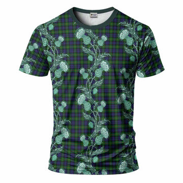 Gordon Tartan T-Shirt Seamless Scottish Thistle Flowers