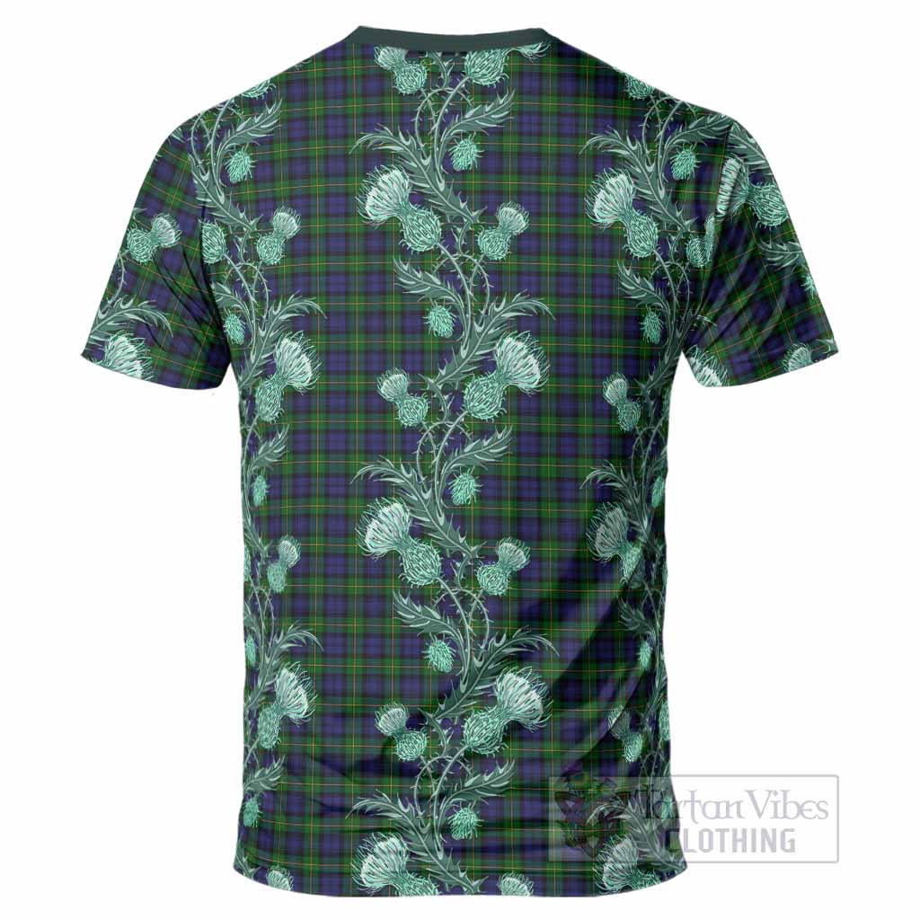 Gordon Tartan T-Shirt Seamless Scottish Thistle Flowers