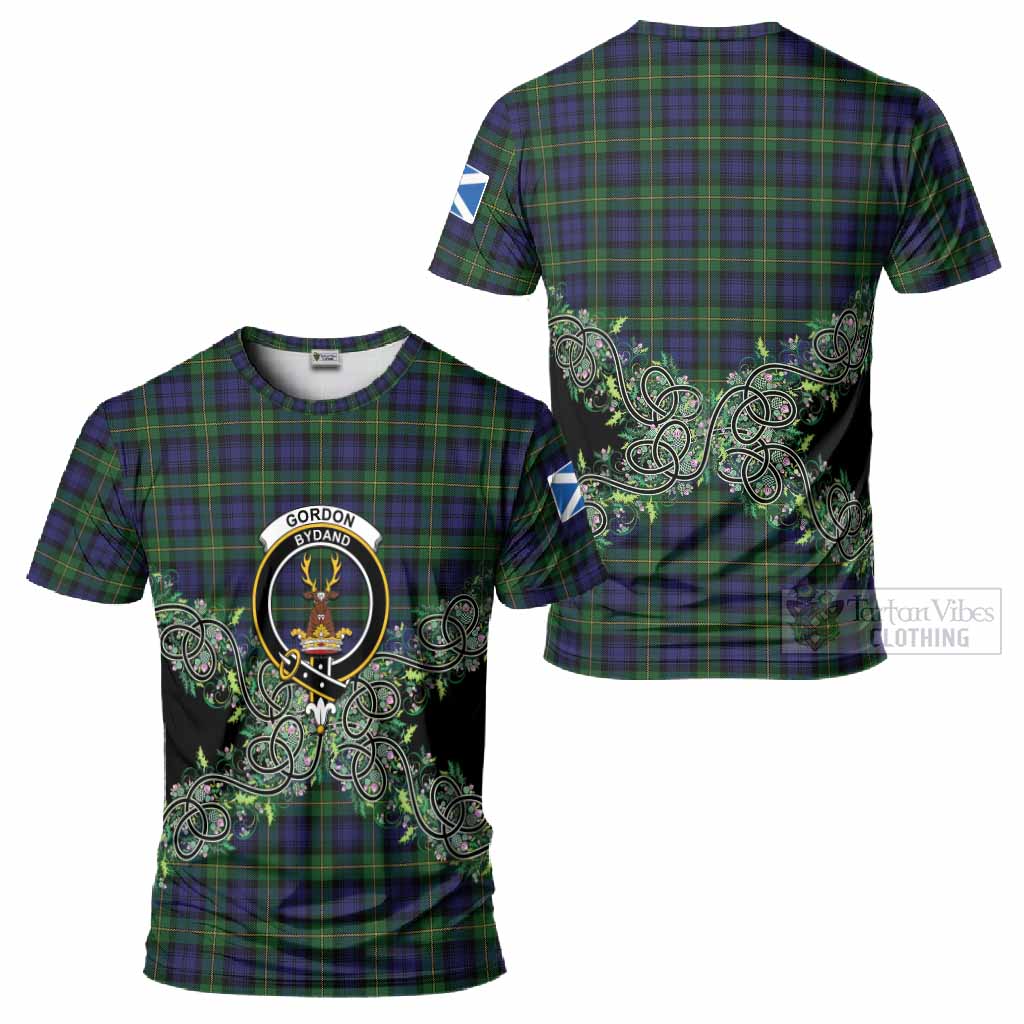 Gordon Tartan T-Shirt Thistle Scottish Spirit