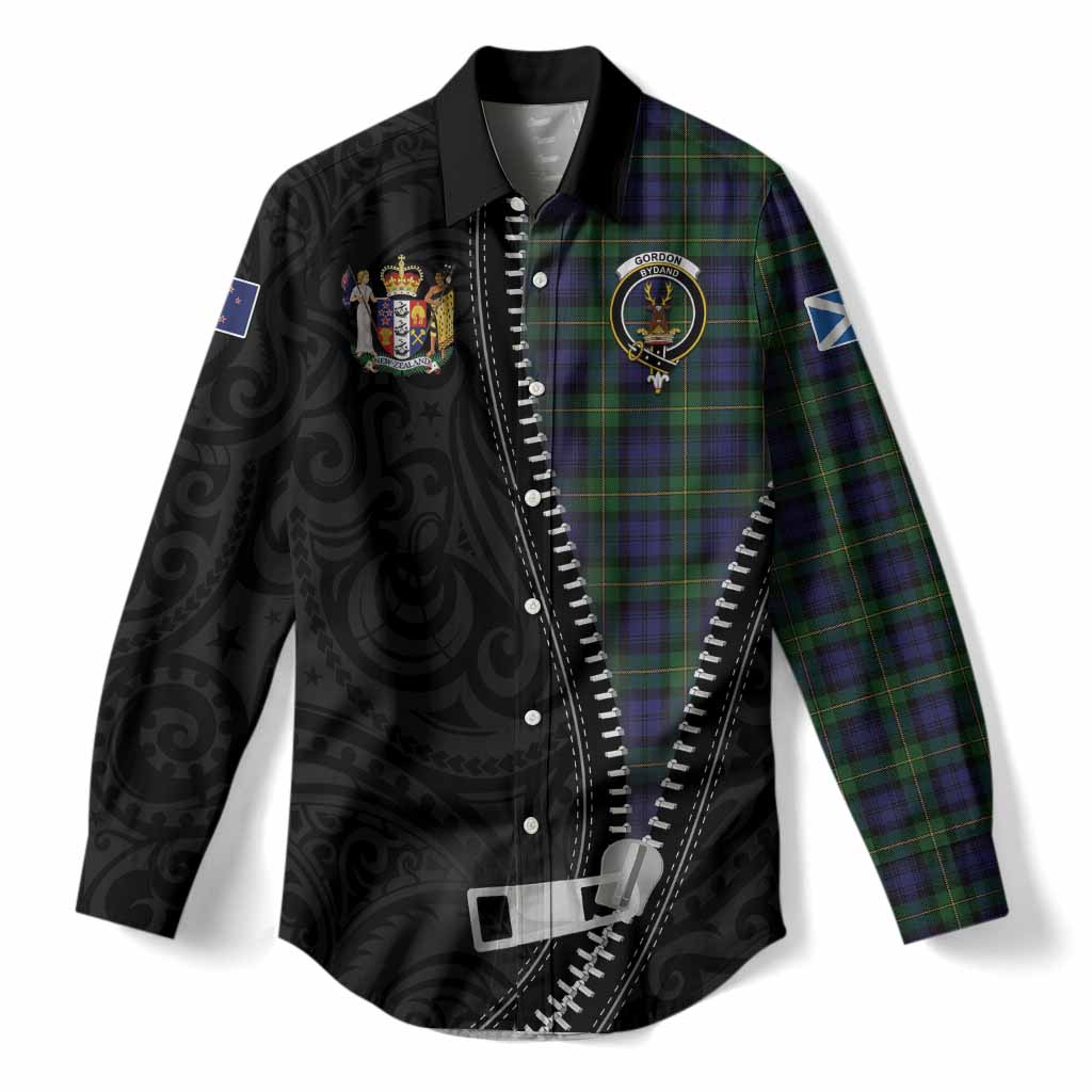 Gordon Tartan Women Casual Shirt New Zealand Pattern Unique Zipper Stylized
