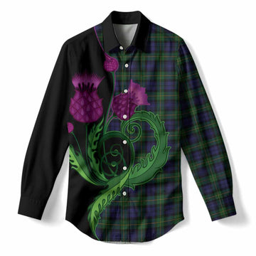 Gordon Tartan Women Casual Shirt Traditional Scottish Thistle